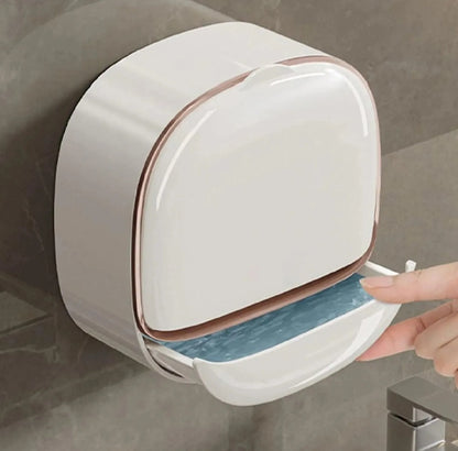 Wall Mounted Soap Holder with Lid and Tray (Comes with Free Self Adhesive Wall Hook