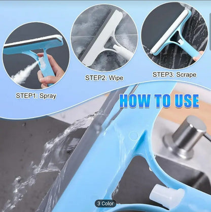 3-in-1 Multifunctional Handheld Window Cleaner with Sprayer,   Glass, Mirror, Tile, and Car Windshield Cleaning Tool -