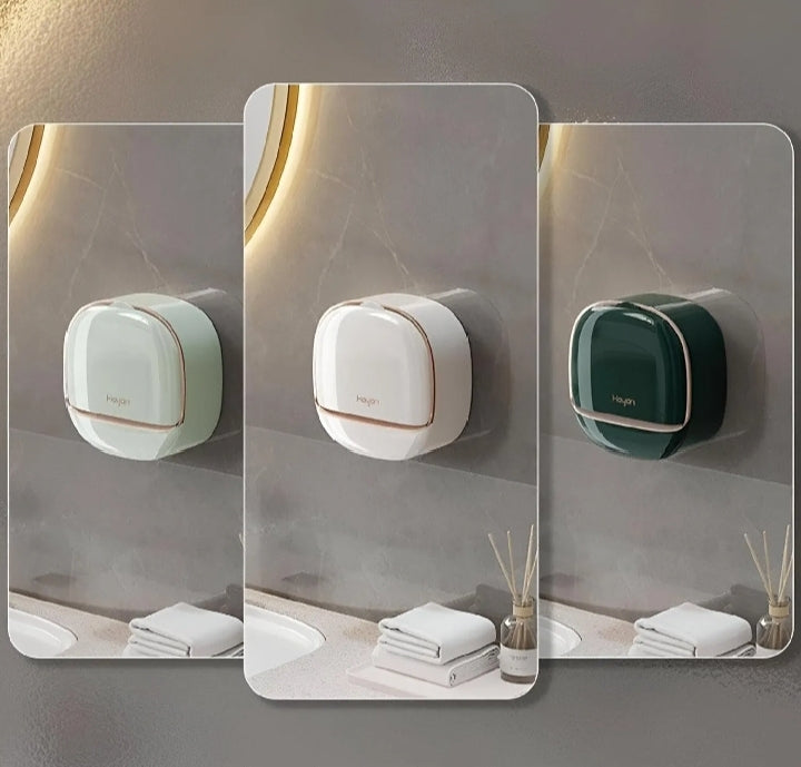 Wall Mounted Soap Holder with Lid and Tray (Comes with Free Self Adhesive Wall Hook